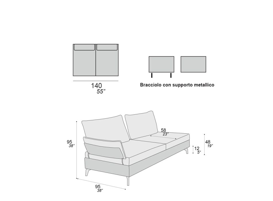 Living Room Sofa with 2 Backrests and 2 Movable Armrests - Precious Viadurini