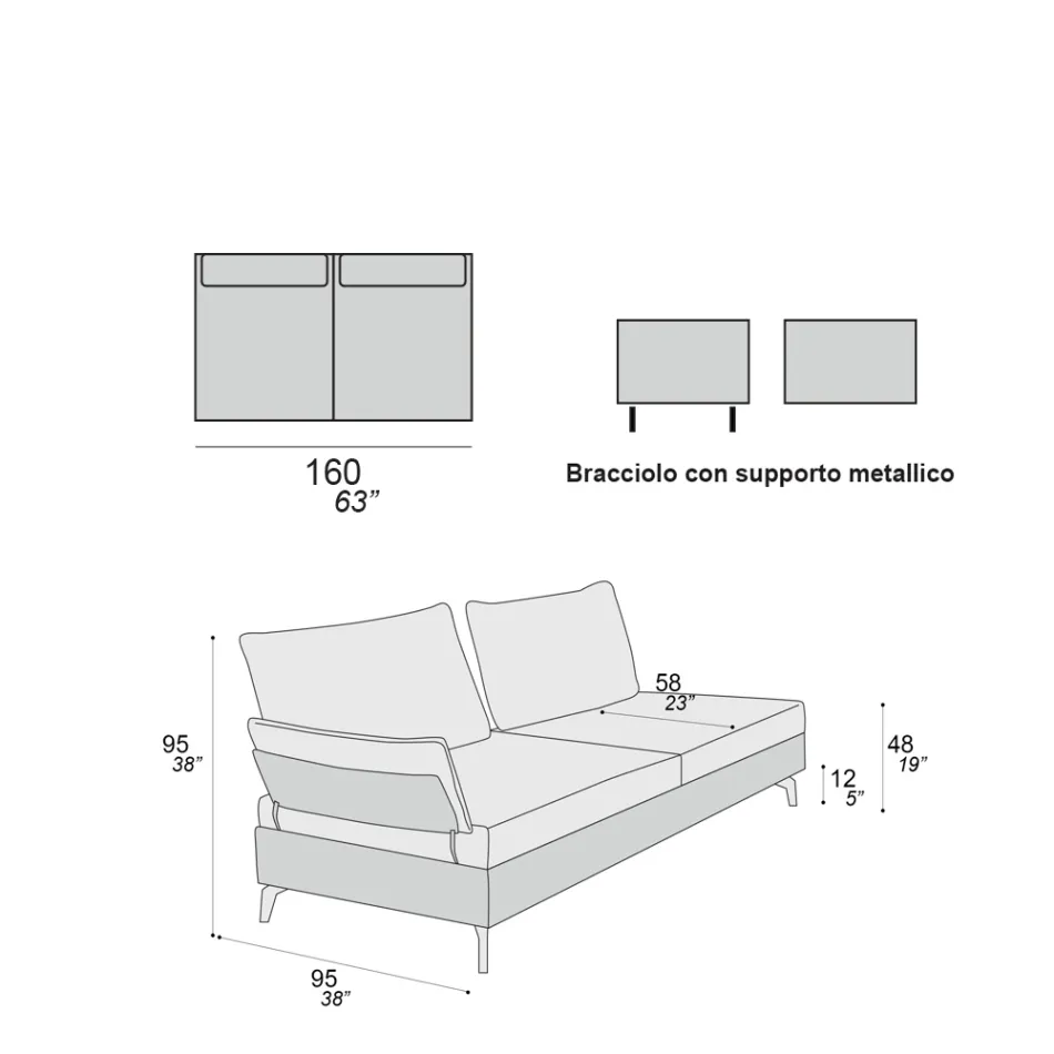 Living Room Sofa with 2 Backrests and 2 Movable Armrests - Precious Viadurini