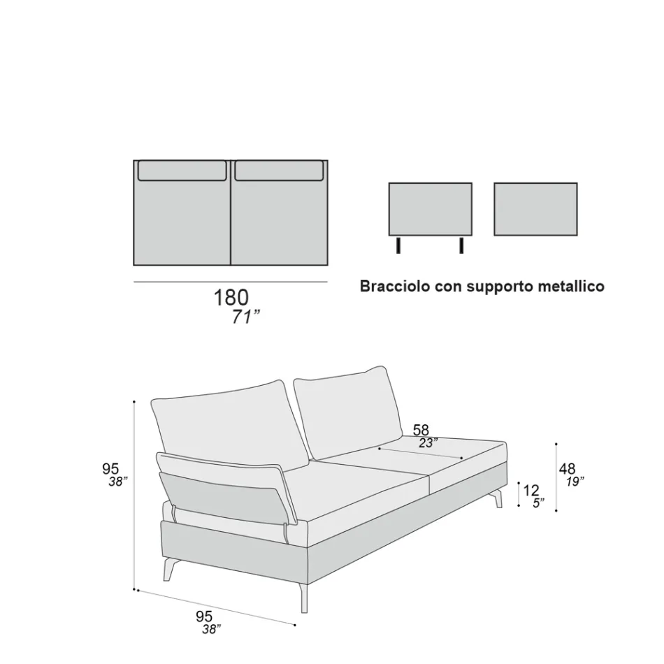 Living Room Sofa with 2 Backrests and 2 Movable Armrests - Precious Viadurini