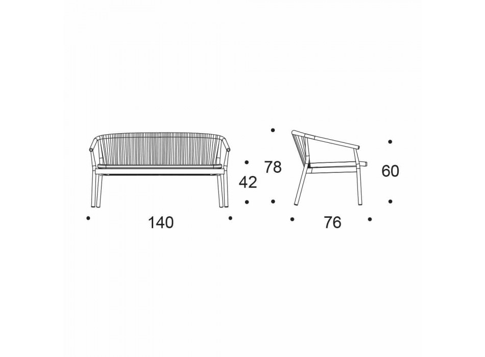 Two Seater Garden Stacking Sofa Aluminum and Fabric - Smart By Varaschin Viadurini