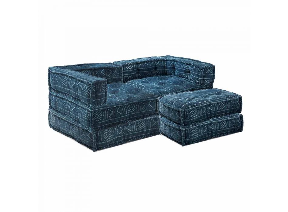 Two Seater Sofa Upholstered in Ethnic Design Colored Fabric - Fiber Viadurini