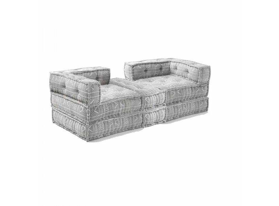 Two Seater Sofa Upholstered in Ethnic Design Colored Fabric - Fiber Viadurini