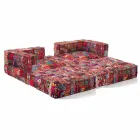 Two Seater Sofa Upholstered in Ethnic Design Colored Fabric - Fiber Viadurini