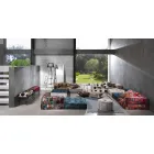 Two Seater Sofa Upholstered in Ethnic Design Colored Fabric - Fiber Viadurini