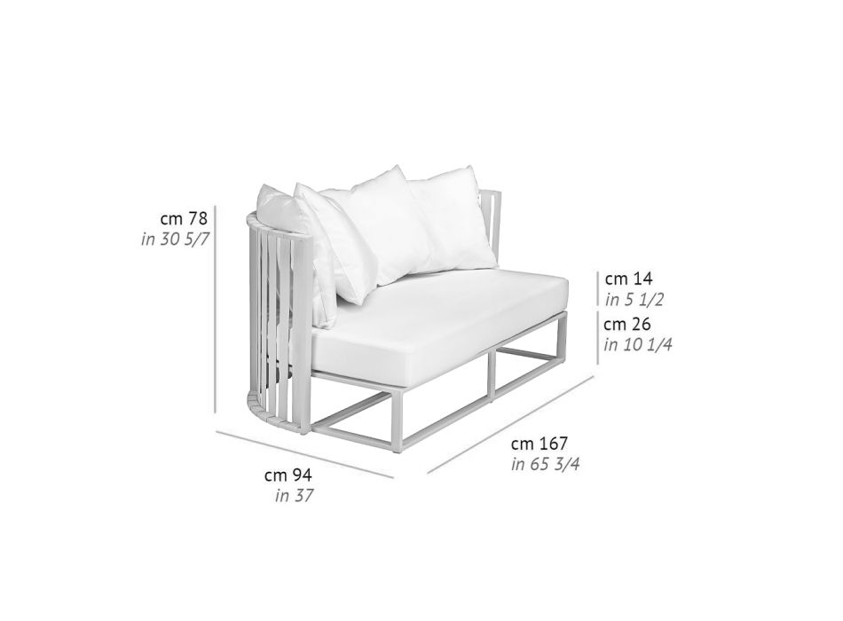 2 Seater Outdoor Sofa in Aluminum with Luxury Design Ropes 3 Finishes - Julie