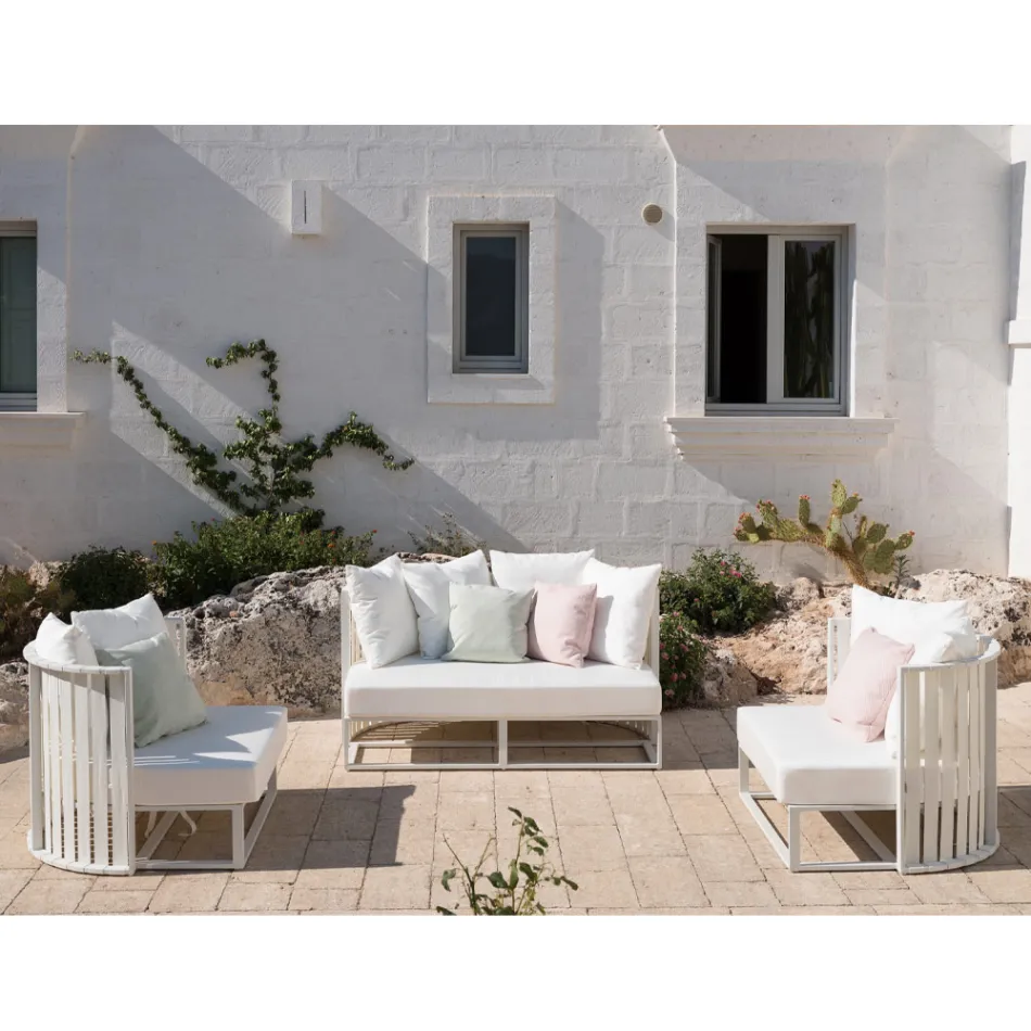 Outdoor Sofa 2 Seats in Aluminum with Ropes Luxury Design 3 Finishes - Julie Viadurini