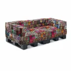Padded Two-Seater Ethnic Sofa in Patchwork Fabric and Wood - Fiber Viadurini