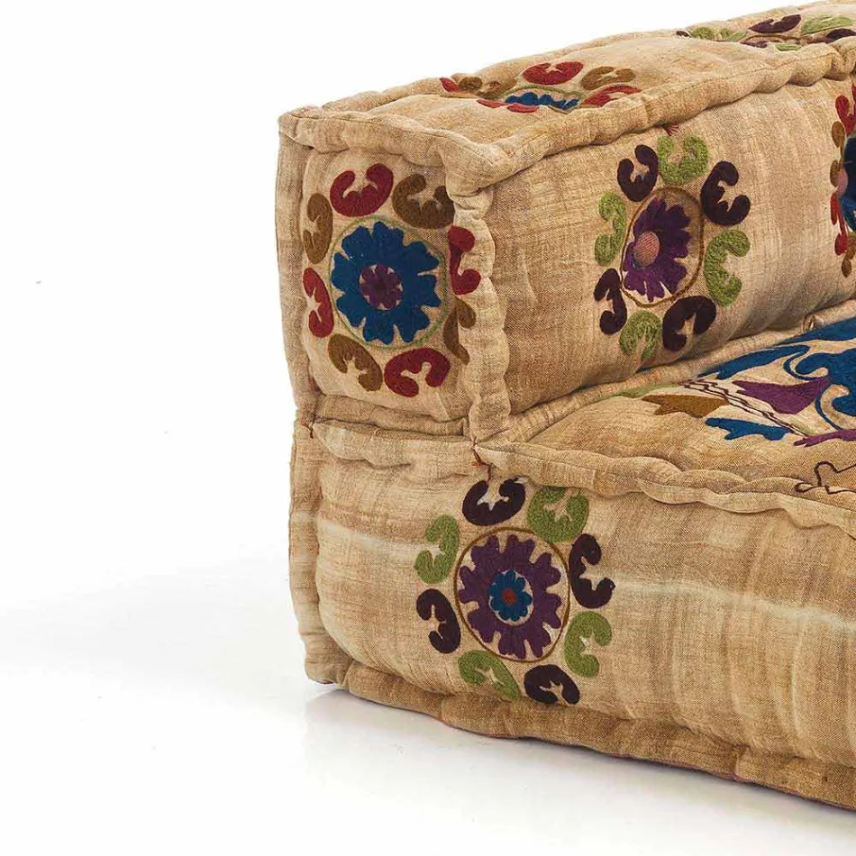 Padded Two-Seater Ethnic Sofa in Patchwork Fabric and Wood - Fiber Viadurini