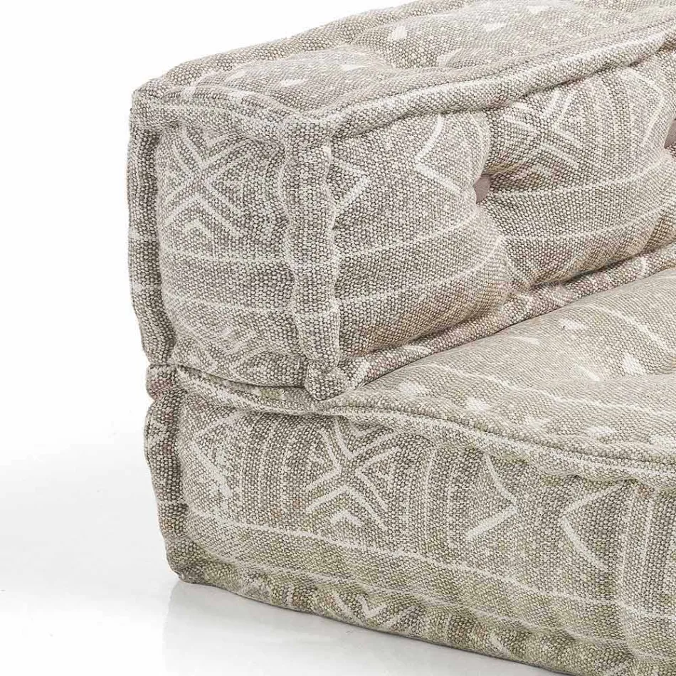 Padded Two-Seater Ethnic Sofa in Patchwork Fabric and Wood - Fiber Viadurini