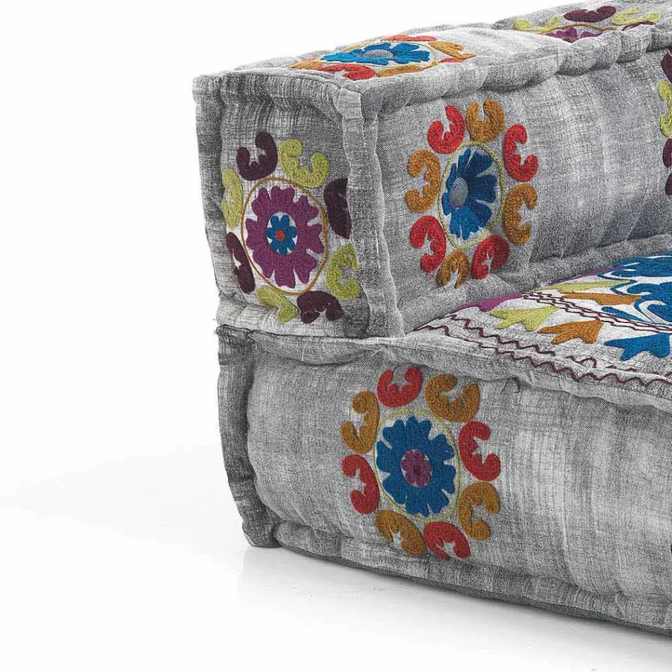 Padded Two-Seater Ethnic Sofa in Patchwork Fabric and Wood - Fiber Viadurini