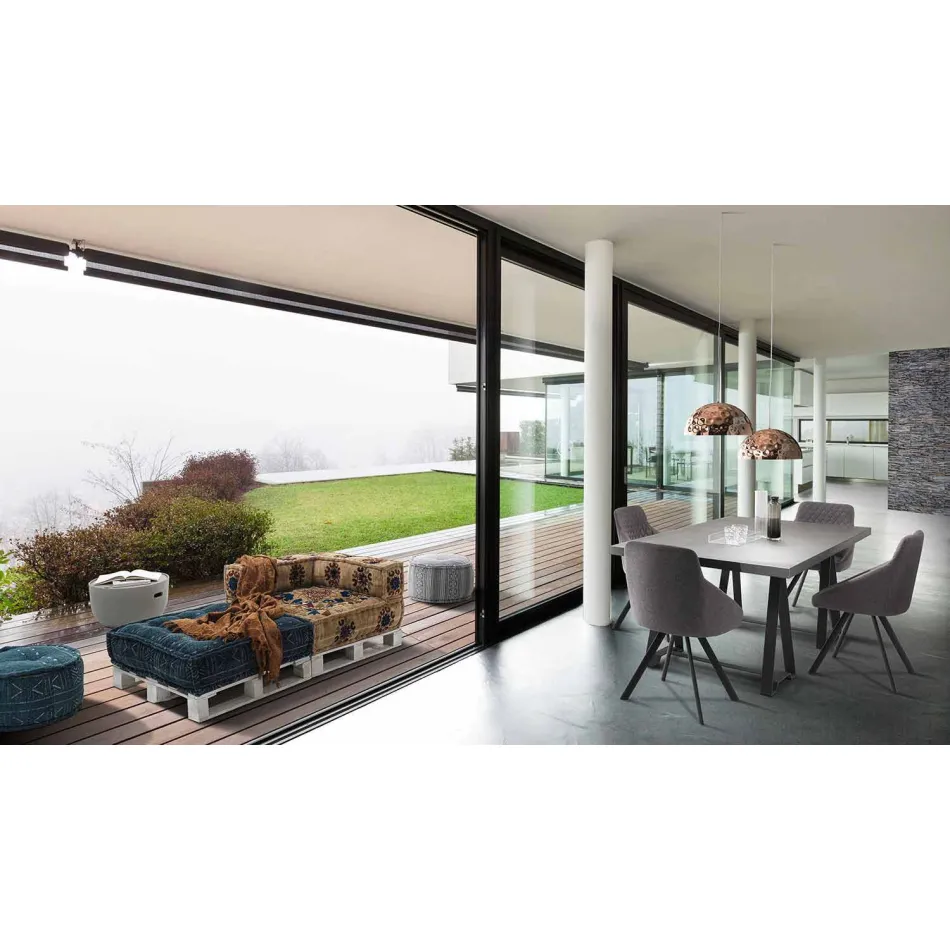 Padded Two-Seater Ethnic Sofa in Patchwork Fabric and Wood - Fiber Viadurini