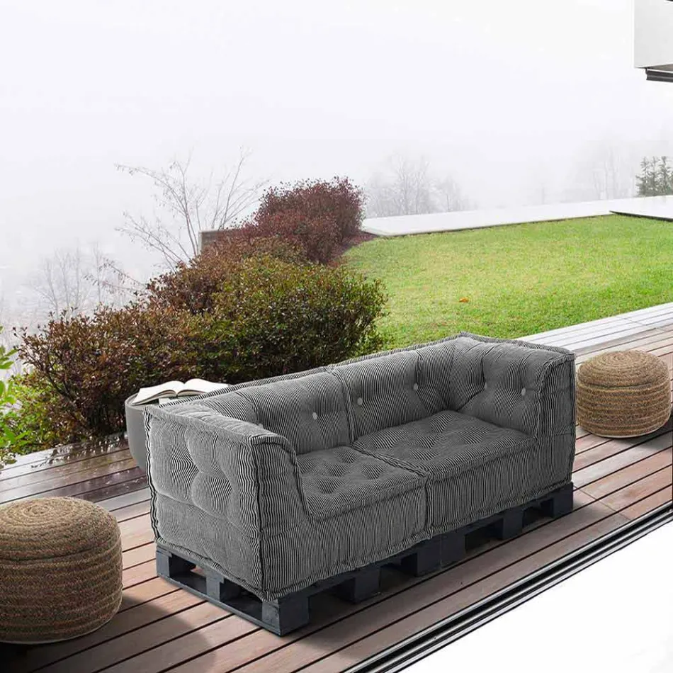 Padded Two-Seater Ethnic Sofa in Patchwork Fabric and Wood - Fiber Viadurini