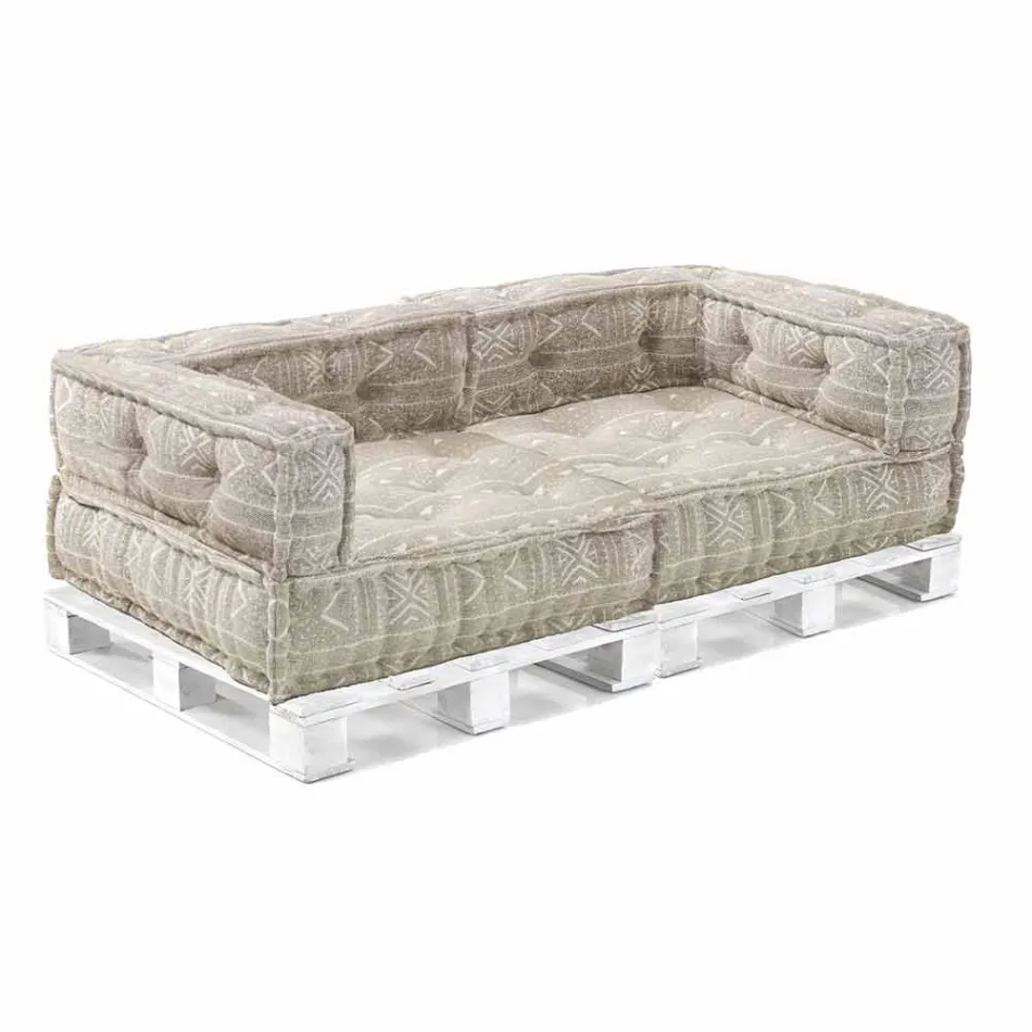 Padded Two-Seater Ethnic Sofa in Patchwork Fabric and Wood - Fiber Viadurini