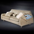Leather and solid wood sofa Eve, armrests with storage 