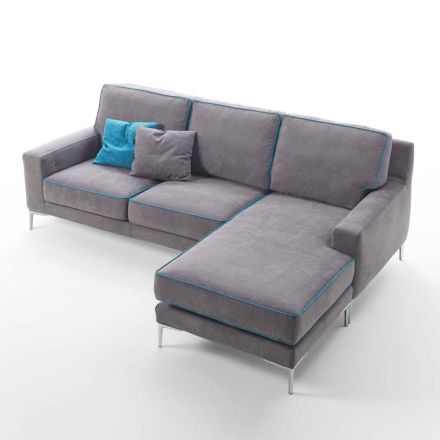 Fabric Sofa with Peninsula Pouf and USB Socket Made in Italy - Tenerife Viadurini