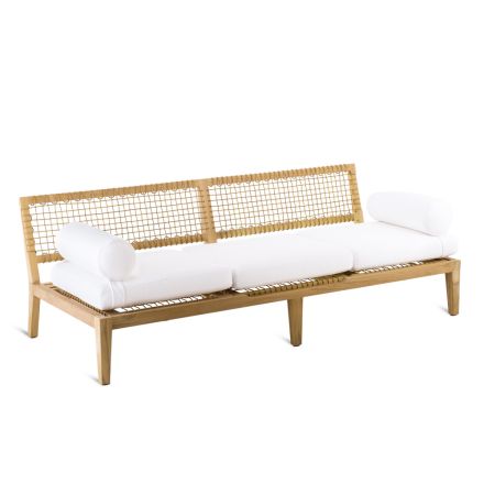 Outdoor Sofa - Sunbed in Teak and WaProLace Made in Italy - Oracle Viadurini