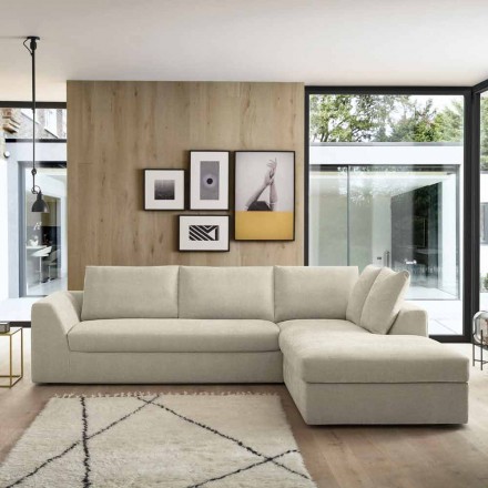 Design Corner Sofa Bed in Beige Fabric Made in Italy - Ortensia Viadurini