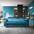 Sofa Bed in Petrol Fabric with Chromed Base Made in Italy - Ranuncolo