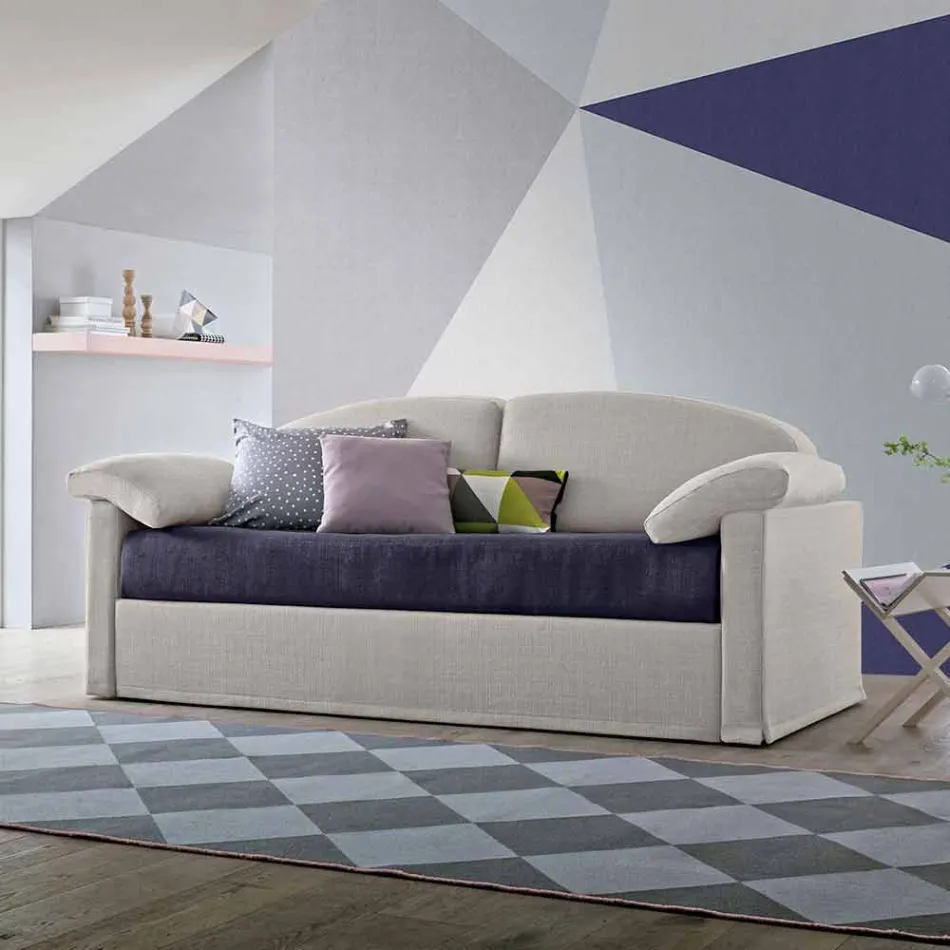 Modern Sofa Bed Upholstered in Bicolor Fabric Made in Italy - Kayla Viadurini