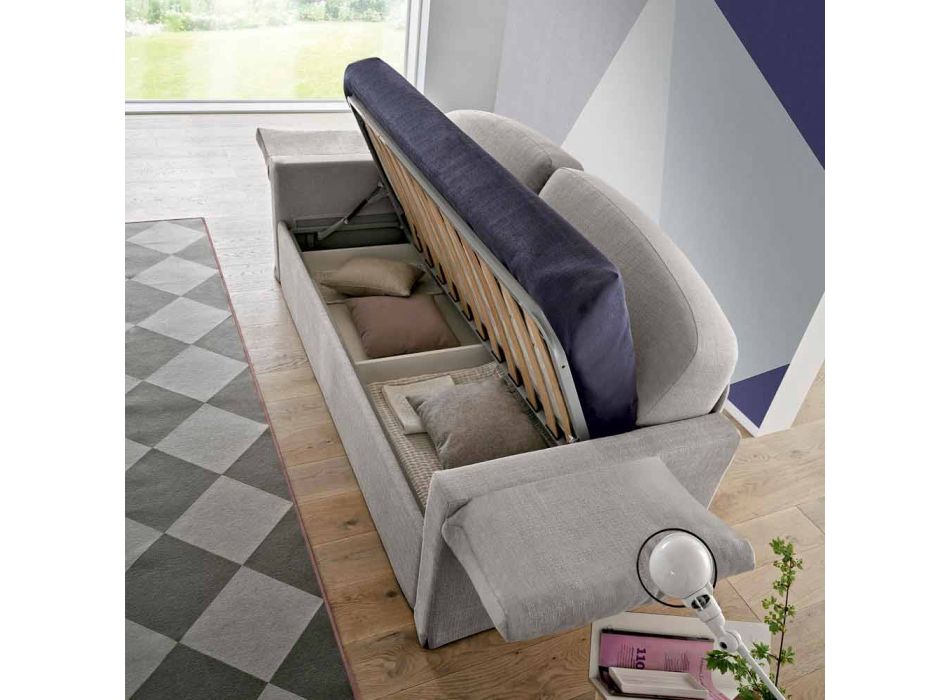 Single Sofa Bed with Container Covered in Fabric Made in Italy - Kayla Viadurini