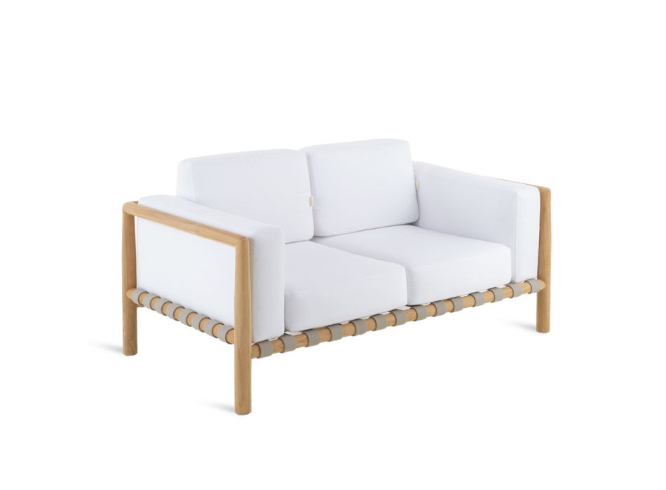 Outdoor Sofa 2 or 3 Seats in Teak with Pillow Set Included Made in Italy - Liberato Viadurini