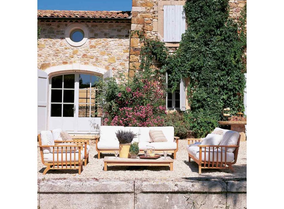 Outdoor Sofa 2 or 3 Seats in Teak Made in Italy with Cushions - Sleepy Viadurini