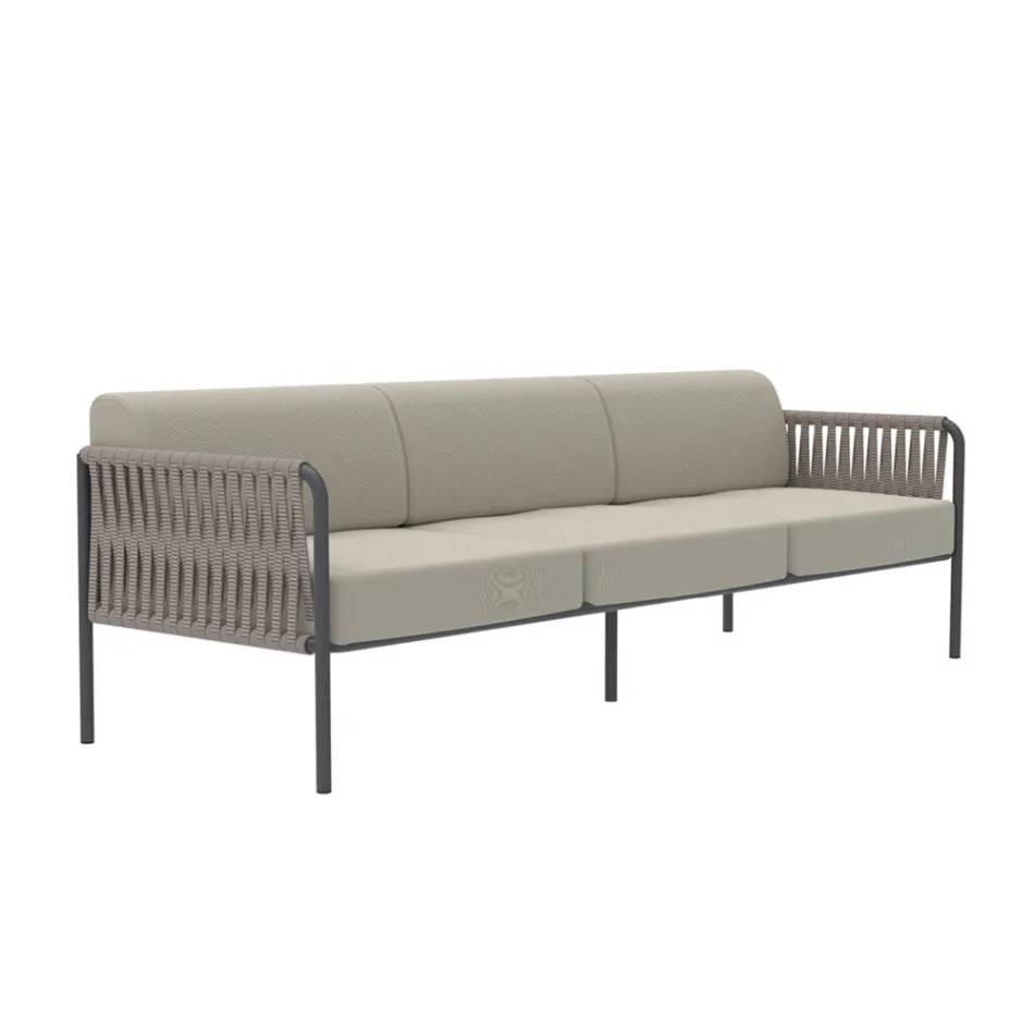 Outdoor Sofa in Steel and Rope Various Sizes with Cushions Made in Italy - Helga Viadurini