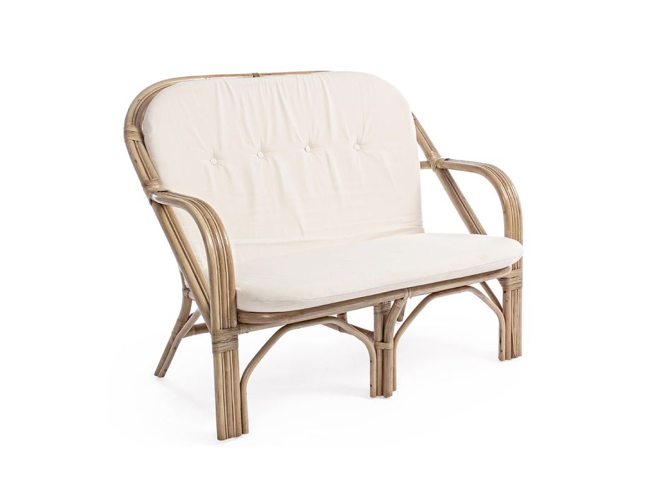 2 Seater Outdoor Sofa for Garden in Rattan White Cushions - Maurizia Viadurini