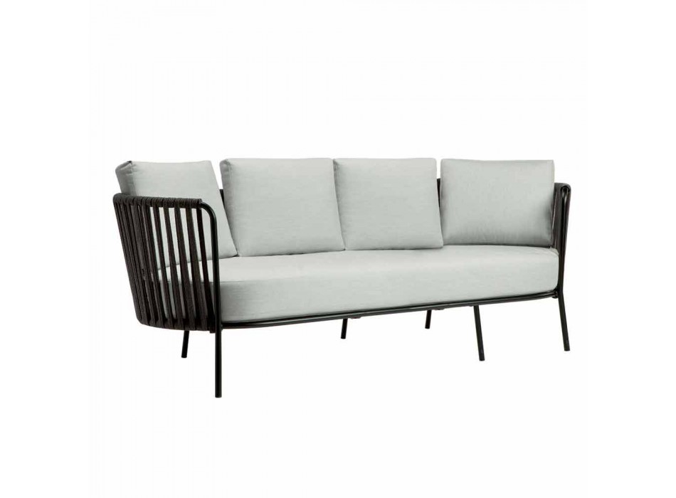 3 Seater Outdoor Sofa in Metal, Rope and Fabric Made in Italy - Mari