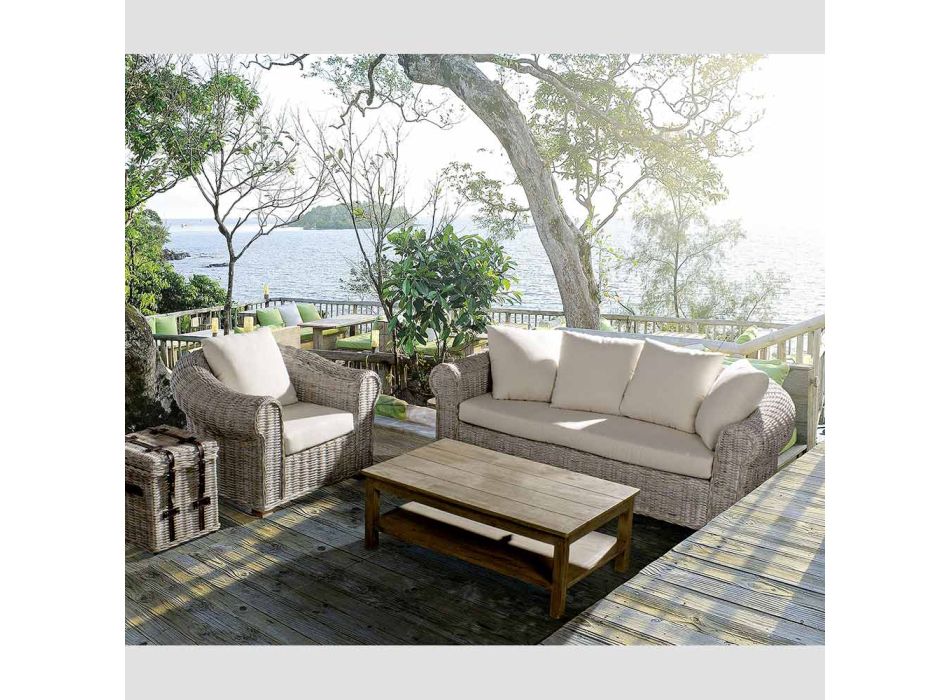 Sofa for Indoor or Indoor Outdoor 3 Places in Rattan Homemotion - Francioso Viadurini