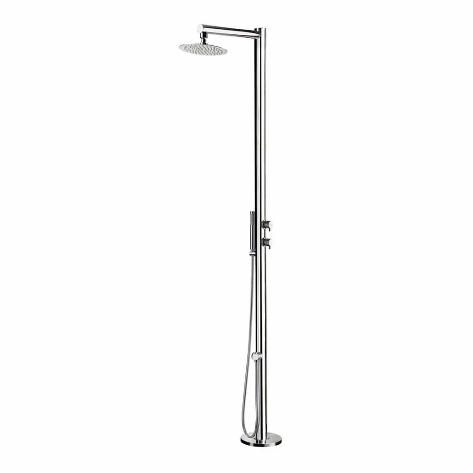 Outdoor Shower in Chromed Stainless Steel with Hand Shower Made in Italy - Modeo Viadurini