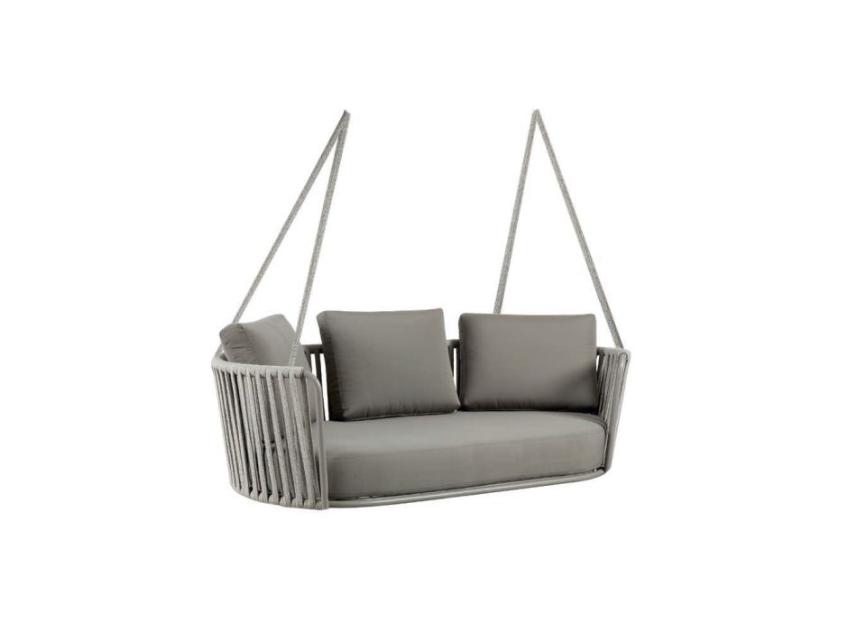 2 Seater Rocking Chair in Metal and Rope with Fabric Seat Made in Italy - Mari Viadurini