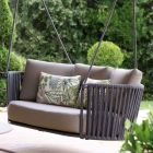 2 Seater Rocking Chair in Metal and Rope with Fabric Seat Made in Italy - Mari Viadurini