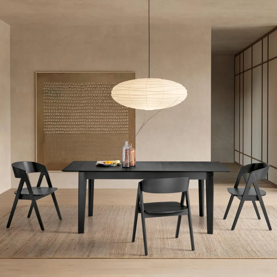 Two Chairs with a Wood-Effect Finish and a Curved Backrest in Two Colors - Vesta Viadurini