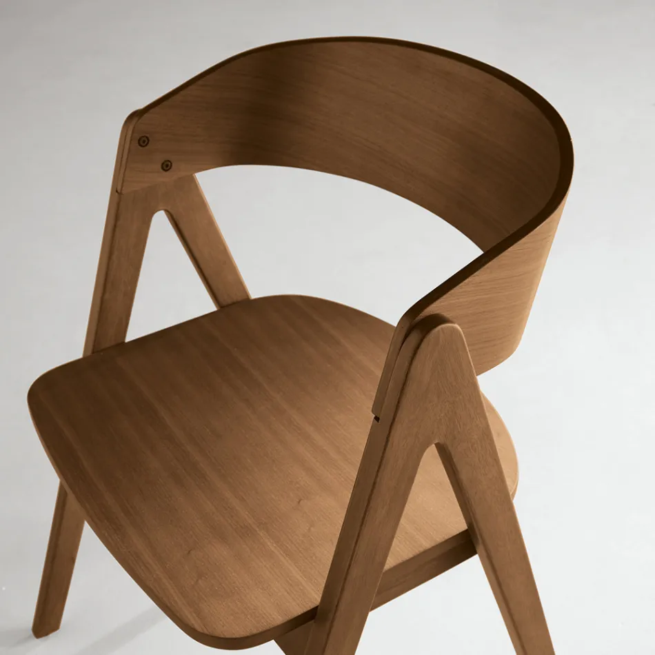 Two Chairs with a Wood-Effect Finish and a Curved Backrest in Two Colors - Vesta Viadurini