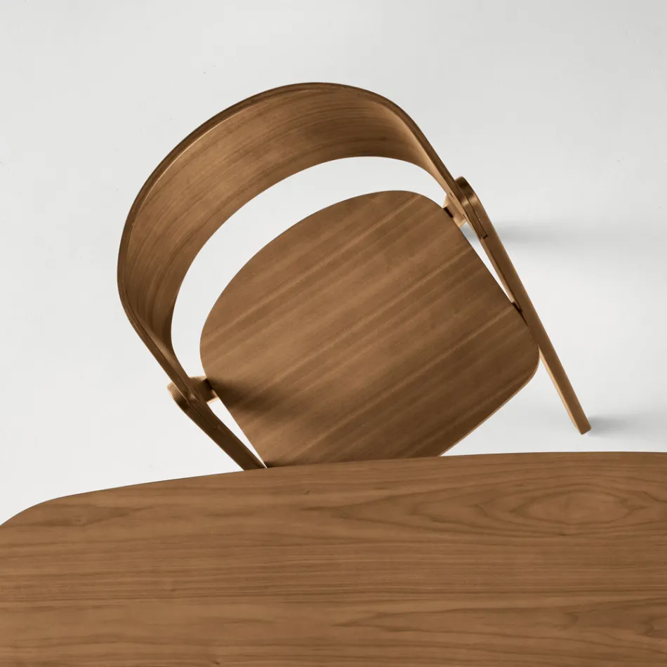 Two Chairs with a Wood-Effect Finish and a Curved Backrest in Two Colors - Vesta Viadurini