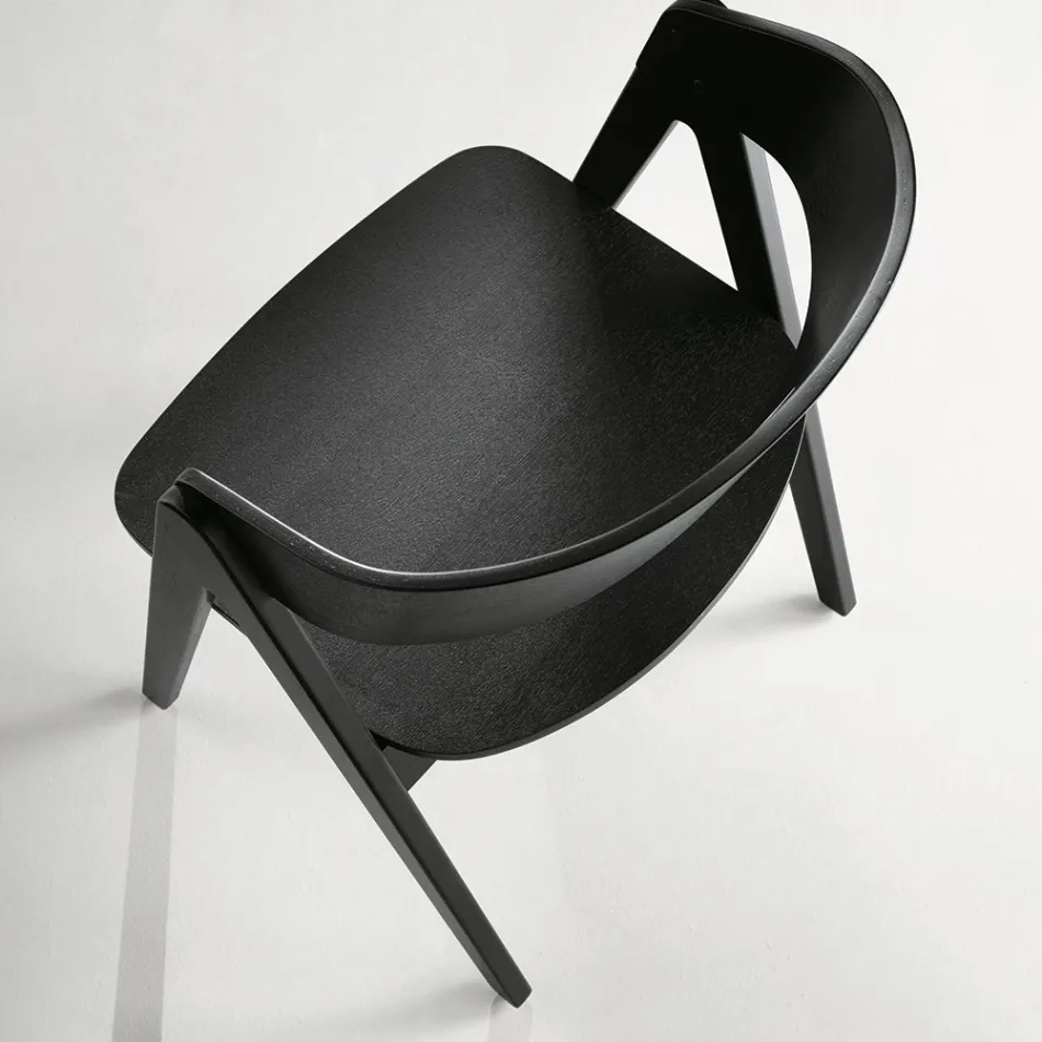 Two Chairs with a Wood-Effect Finish and a Curved Backrest in Two Colors - Vesta Viadurini