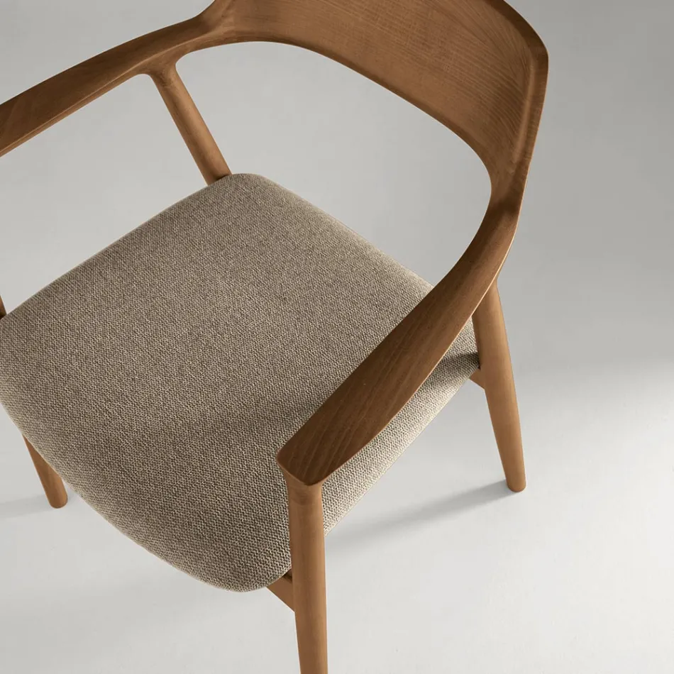 Two Beech Wood Chairs with Upholstered Seat in Two-Color Fabric - Dorian Viadurini