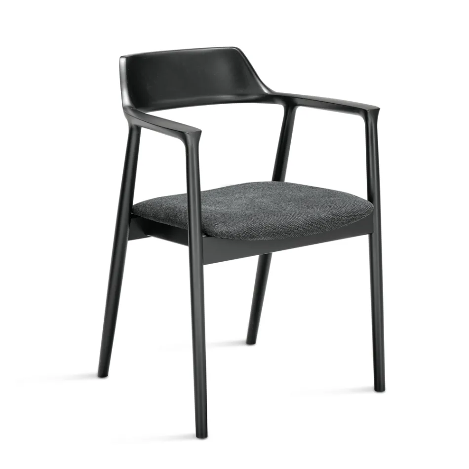 Two Beech Wood Chairs with Upholstered Seat in Two-Color Fabric - Dorian Viadurini