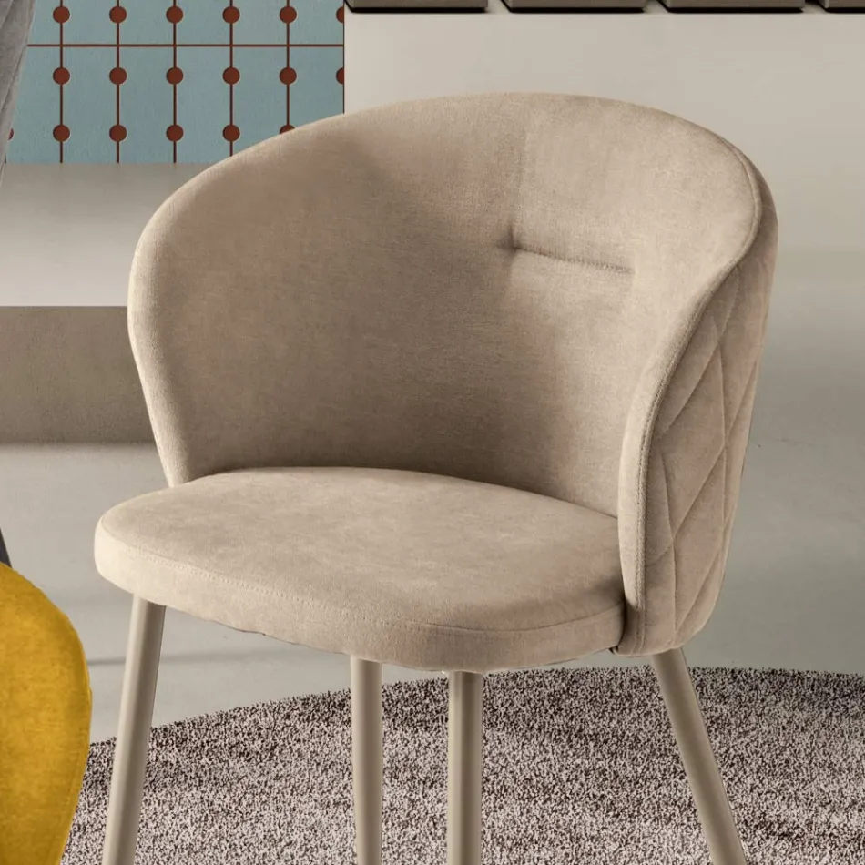 Two Chairs in Painted Metal and Upholstered Fabric in Various Colors - Atria Viadurini