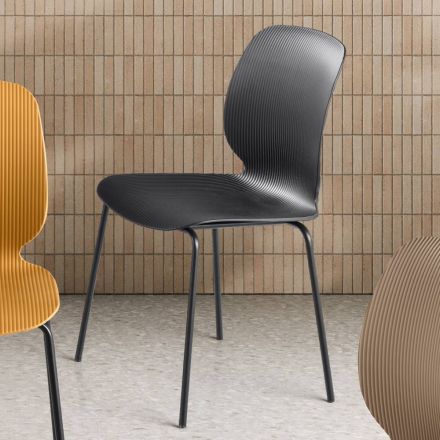 Two Chairs in Polypropylene and Painted Metal in Multiple Colors - Dorica Viadurini