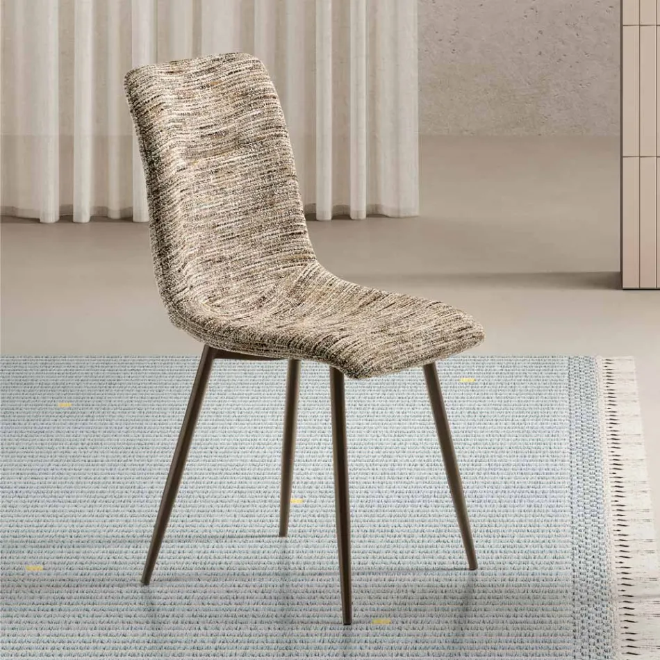 Two Modern Chairs in Upholstered Fabric and Two-Color Painted Metal - Miral Viadurini