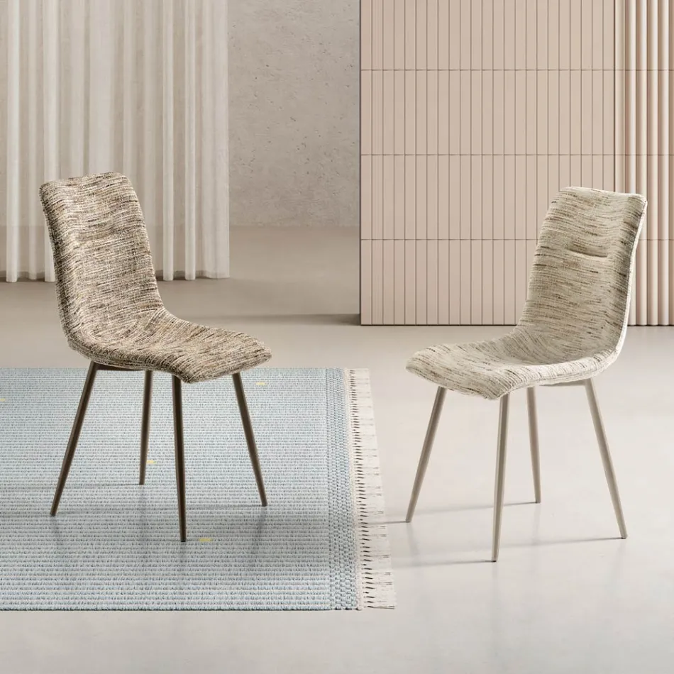 Two Modern Chairs in Upholstered Fabric and Two-Color Painted Metal - Miral Viadurini