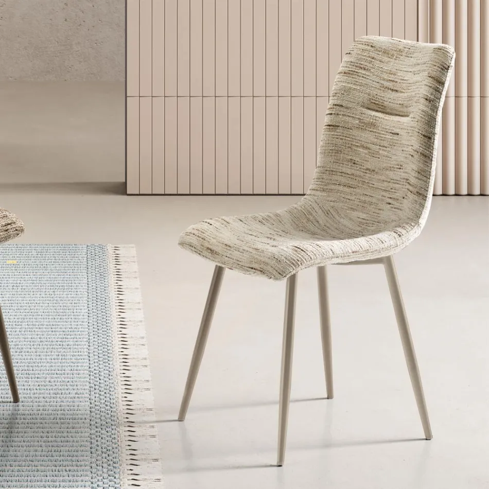Two Modern Chairs in Upholstered Fabric and Two-Color Painted Metal - Miral Viadurini