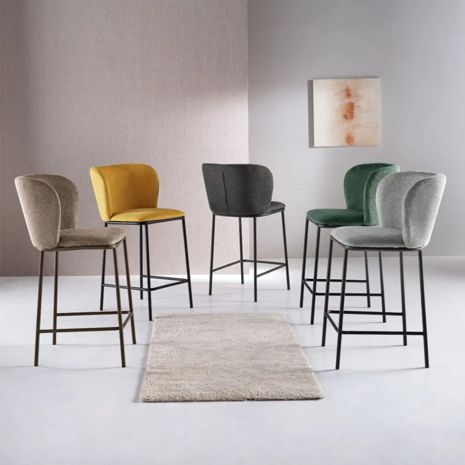 Two Fabric Upholstered Stools with Painted Metal Frame - Miraggio Viadurini