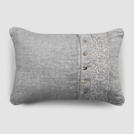 Italian Luxury Sinergia Lace Gray Linen Bed Pillowcase - Stego Viadurini