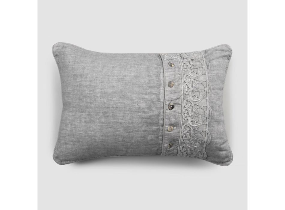 Bed Cushions Pillowcase in Gray Linen with Italian Luxury Synergy Lace - Stego