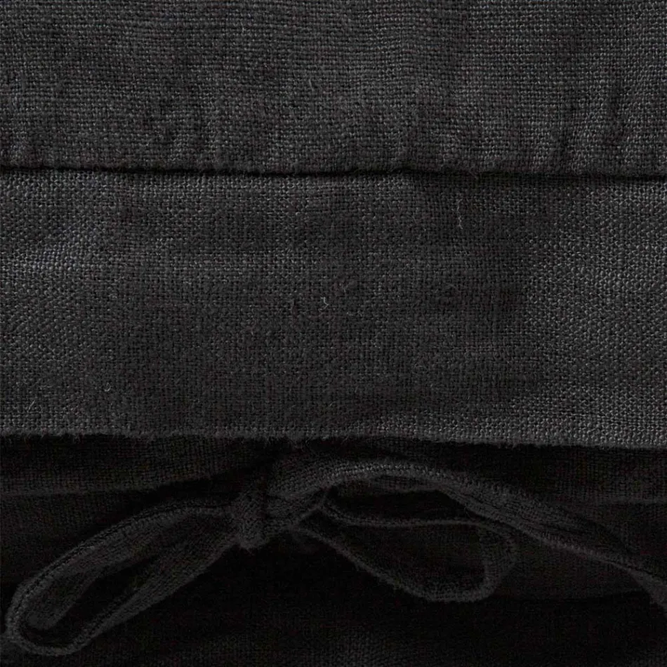 Square Cushion Cover in Black Heavy Linen and Laces Made in Italy - Matero Viadurini