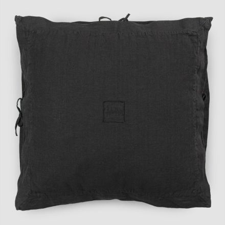 Square Cushion Cover in Black Heavy Linen and Laces Made in Italy - Matero Viadurini