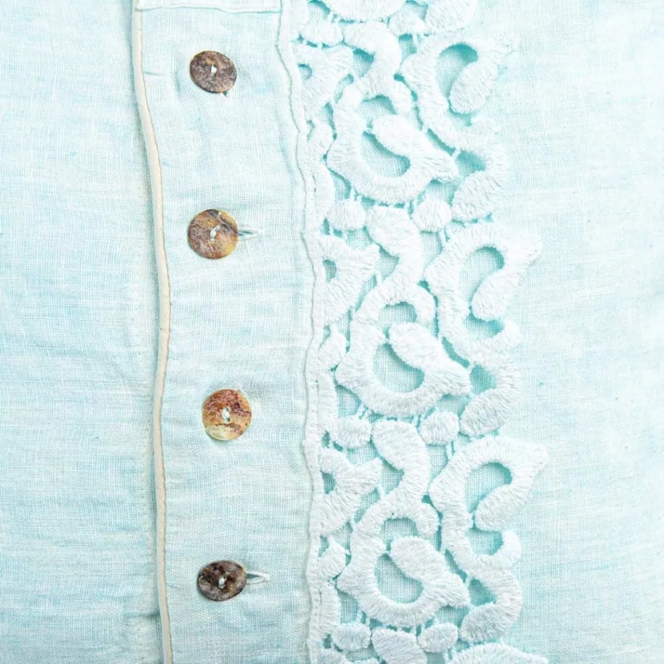 Pillowcase in Colored Linen, Poema Lace and Italian Luxury Piping - Stego Viadurini